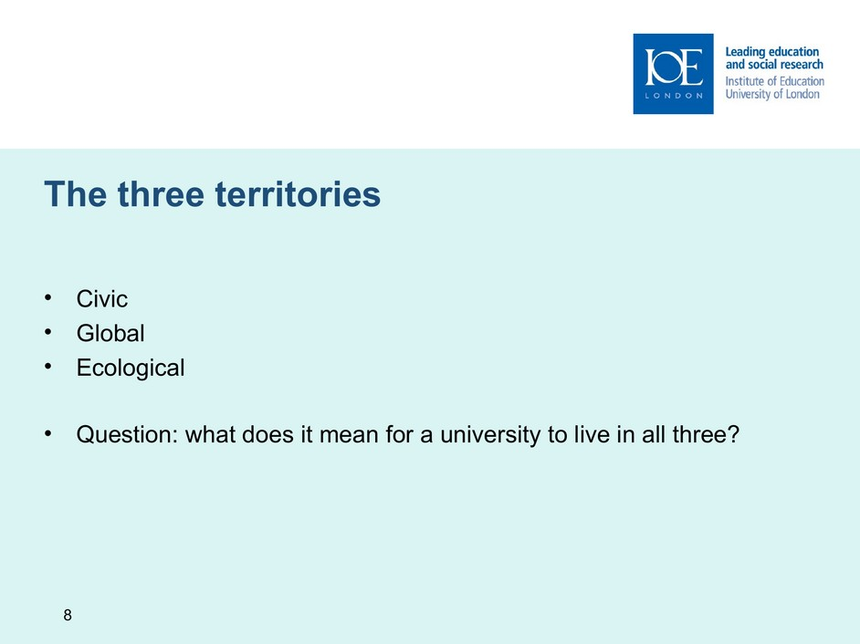 Slide 8, the three territories, English original