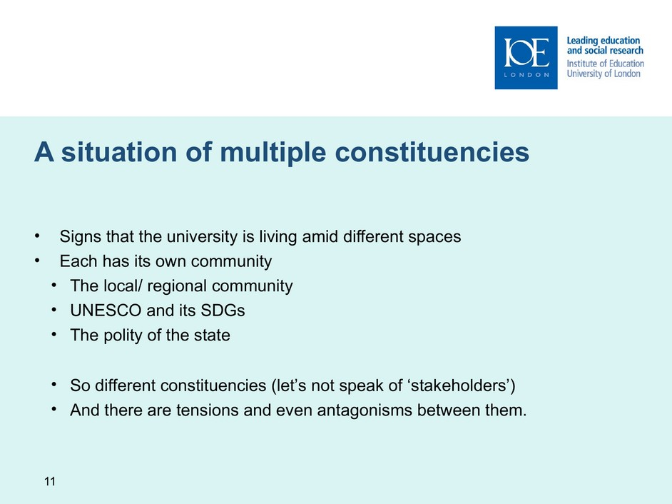 Slide 11, a situation of multiple constituencies, English original