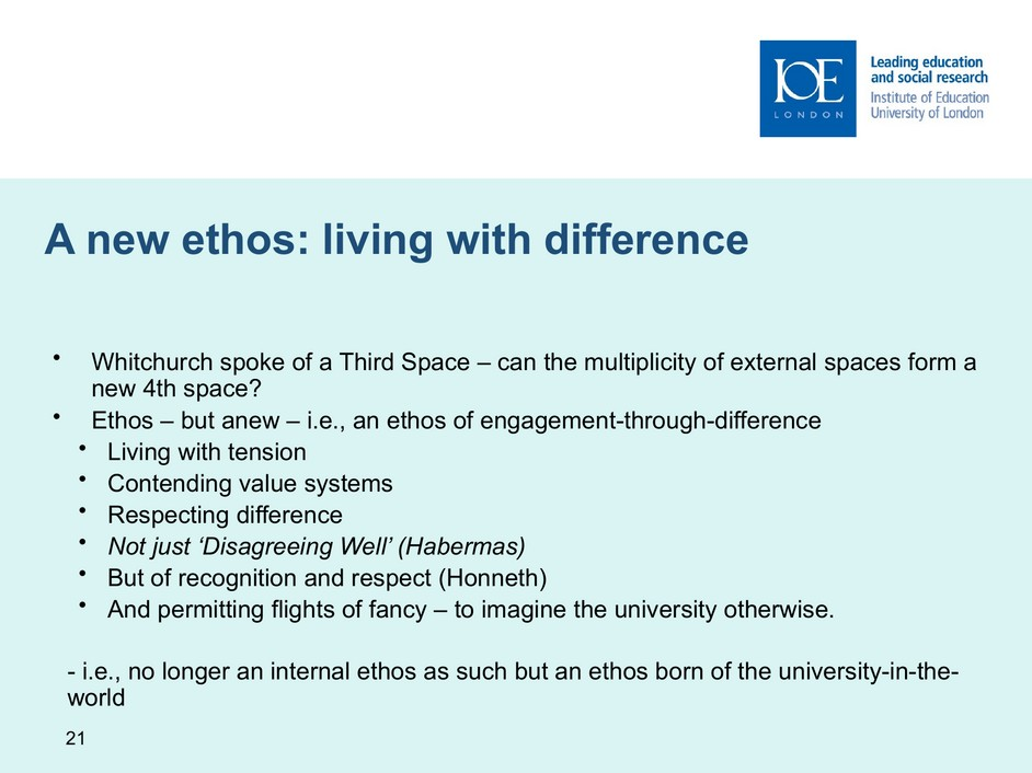 Slide 21, a new ethos—living with difference, English original